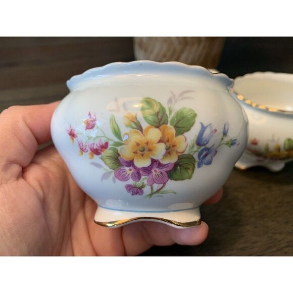 EB Foley 1850 Sugar Bowl Creamer Set Vintage Made in England Flowers Light Blue - Picture 10 of 12